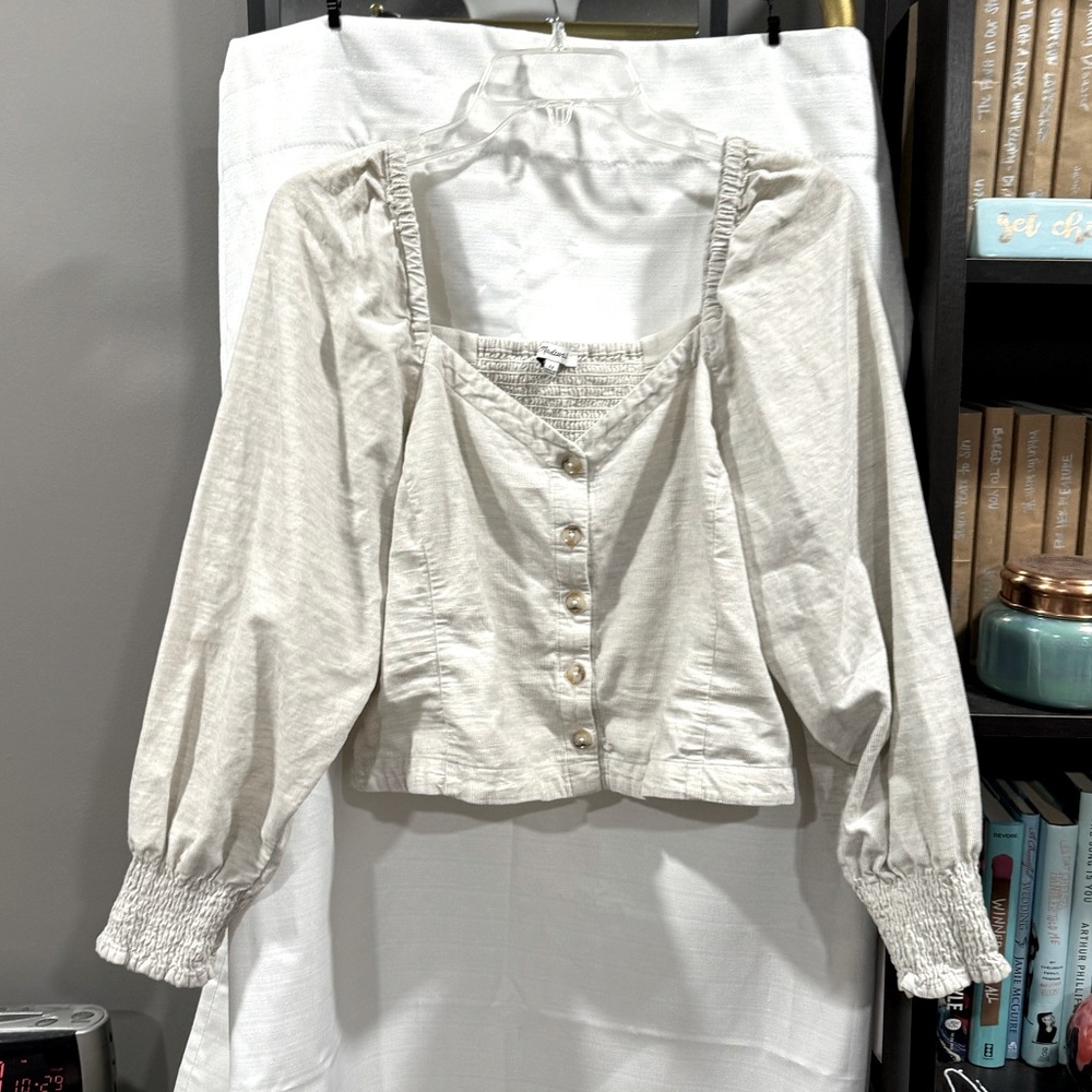 Madewell Cream and Tan Button Down Shirt